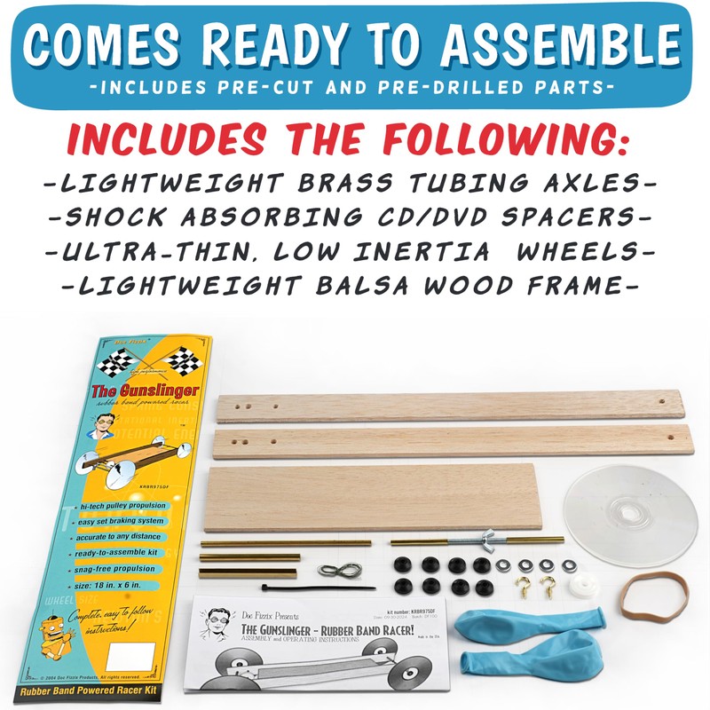 Stop-Action Rubber Band Vehicle/Racer Kit: with high-tech Braking System for