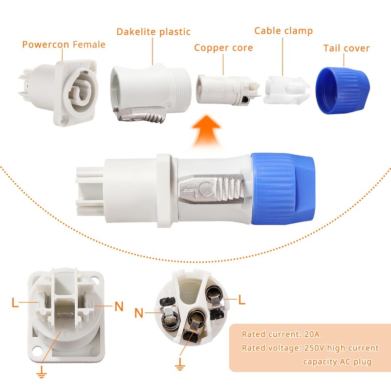 KUOQIY 2 Set 20A 250V AC 3-Pin Powercon Plug Output,