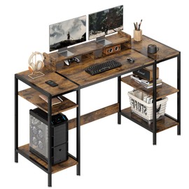 VivomexisAura Computer Desk Gaming Desk with Monitor Stand, Home Office Desk Suitable for 2 Monitors, Writing Desk with Adjustable Storage Space,Sturdy and Durable Modern Small Desk (Vintage, 55)