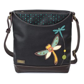CHALA Sweet Messenger Mid Size Shoulder Purse with Adjustable Strap - Dragonfly - black
