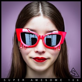 SA106 Womens Bling Melting Rhinestone Tear Cat Eye Runway Fashion Sunglasses Red - Black