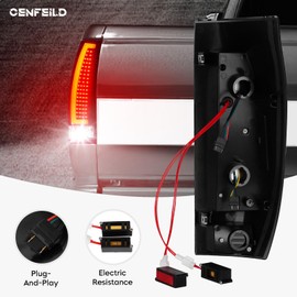 Cenfeild LED Tail Lights Pair + 3rd Third Brake Cargo Lamp Compatible with Chevy Avalanche 2007-2012, Rear High Mount Stop Light and Taillights Assembly, Black Housing Red Lens, 3 Pcs