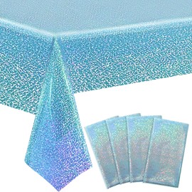 4 Pcs Blue Plastic Table Cloths for Rectangle Tables 40" x 106" Glitter Tablecloth Foil Laser Disposable Table Cloths for Patrick's Day Party Birthday Wedding Christmas Holiday Party Decorations
