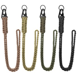 GIONAR Pack of 4 Paracord Key Chains, Neck Strap Lanyard, Braided Lanyard Long, Paracord Lanyard Lanyard for ID Cards, Outdoor, Camping, Hiking, ID Card Holder, Black, army green, brown, khaki, Unit