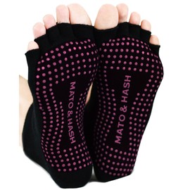 Mato & Hash Toeless Half Toe Yoga Socks With Grip Black/Radiant Orchid M/L