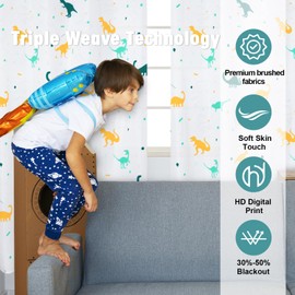 Dinosaur Curtains for Boys Bedroom Glow in the Dark Cartoon Rod Pocket Kids Boys Girls Simple Childish Cute Dino Wildlife Animals Pattern Window Drapes Nursery Bedroom Playroom Living room 2 Panels