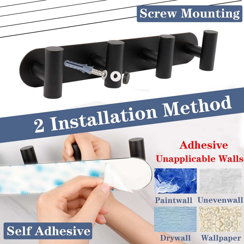 Vanloory Coat Hook Rack, Wall Mounted Coat Rack with 6
