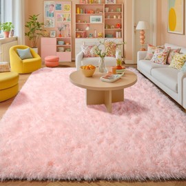 Amdrebio Pink Rug for Girls Bedroom, 9x12 Rug, Large Fluffy Area Rugs for Living Room Decor, Big Furry Shag Carpet for Teens Room, Soft Cute Rug for Baby Kids Room, Huge Plush Fuzzy Rug for Playroom