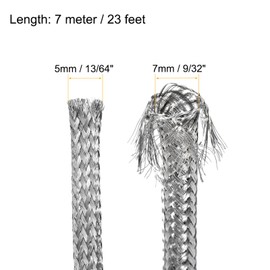 Rebower Braided Cable Sleeves, Expandable Sleeves for Electronic Wire Protection, 7 M x 5 mm, Silver Tone, 1 Piece