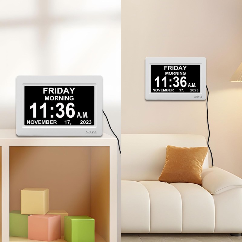 SSYA Digital Calendar Alarm Clock - Dementia Clocks for Vision