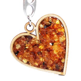 Handmade Amber and Wood Keyring/Keychain Heart, beautiful charm for your keys or handbag.
