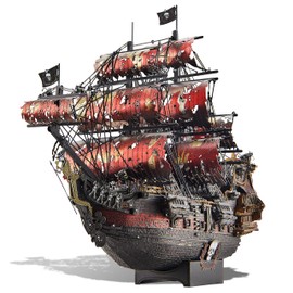 Piececool 3D Puzzle Metal Pirate Ship Queen Anne's Revenge, 3D Metal Puzzle Sailing Boat Ship Set, Model Ship for 340 Stainless Steel, Birthday Gift, Adult Model Kit, 439 Pieces (Red)