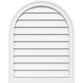 Ekena Millwork GVPRT26X3802SF Round Top Surface Mount PVC Gable Vent, 26"W x 38"H, Factory Primed White
