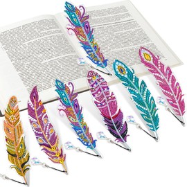 Feather Diamond Art Kits, Diamond Painting Bookmarks with Crystal Pendant, 6 PCS Diamond Painting Kits for Kids, DIY Crystal Diamond Art for Kids, 7 8 9 10 11 Year Old Girl Boys Gift Ideas