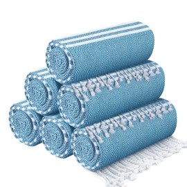 DESTIN HOME Set of 6 Turkish Peshtemal Beach Towels Cotton 36x71 Inch - Soft, Lightweight, Quick-Drying, and Absorbent for Beach Pool Spa Picnic Travel or Bath Use - Sand-Free Turkish Towels Aqua