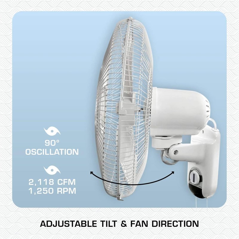 Hurricane Classic Oscillating Wall Mount Fan w/ 3 Quite Speeds,