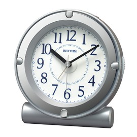 RHYTHM 8RE679SR19 Alarm Clock, Analog Electronic Sound, Continuous Second Hand, Light, Silver, 4.9 x 4.7 x 3.0 inches (12.4 x 12 x 7.5 cm)
