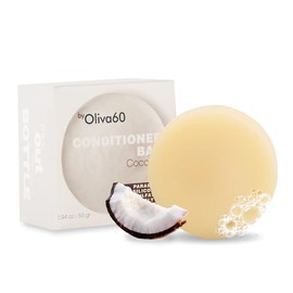 Acondicionador en barra de oliva. Oliva60. Extra hidratante. Desenreda y repara. Con aceite de argán orgánico, macadamia, manteca de karité. Provitamina B5. Libre de sulfatos, parabenos, siliconas. 55gr. (Crema de coco)