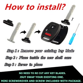 HERKIOCIO Replacement Key Fob Shell Case Fit for Honda Accord Crosstour Civic Odyssey CR-V CR-Z Fit Keyless Entry Remote Key Housing with Screwdriver (2+1Button 1pcs)