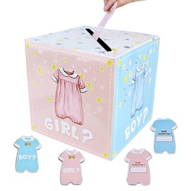 WVD Baby Gender Reveal Voting Box Set with 60 Ballot Cards, Baby Shower Decorations, Invitations, and Voting Games (Pink & Blue)