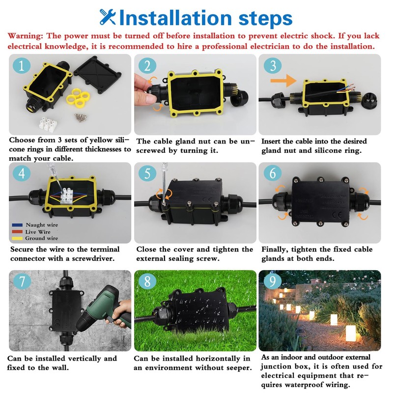 Helunsi Waterproof IP68 External Junction Box, 2 Way Outdoor Junction