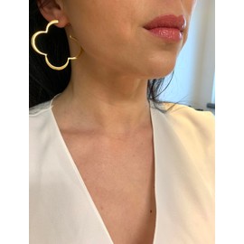 NataschaWoge® Clover Leaf Stainless Steel XXL Gold Rose Gold Silver Huggie Hoop Earrings Jewellery for Her Gift Silver Women's Jewellery Girlfriend, Stainless Steel