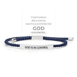 ChungLong0593 God is in Control Inspirational Bracelet Stainless steel lettering bracelet Adjustable braided bracelet - Silver Blue