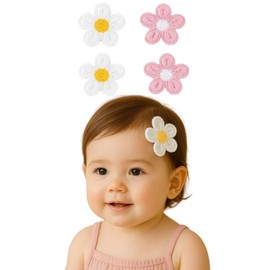 §Bg3 Baby Hairpin Baby Hair Clip for Thin Hair | No Pain Velcro Hair Ornament, Flower Motif, Set of 4 (White and Pink)