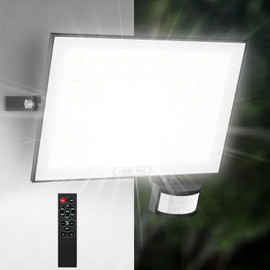 Dibaful 100 W LED Spotlight with Motion Sensor Light Sensor and Timing Remote Control Outdoor Spotlight Floodlight Outdoor Dimmable Cool White 6500 K IP66 Waterproof Floodlight for Garden Garage