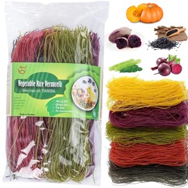 TANISA 3 Packs Vegetable Vercimelli Rice Noodles, 5 Naturally Vegetable Colors, Rice Noodles Thin, Gluten Free Noodles, Non GMO, No Preservative, 100% Rice, Fat free (8.8 Oz - 250g/Pack)