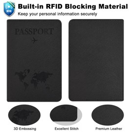 RSAquar Passport Holder for Travel Essentials, Passport Wallet Cover with RFID Blocking for Women & Men, Travel Must Haves Accessories, Black