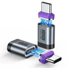 VAFOTON 240 W USB C Magnetic Adapter, 24 Pin Magnetic USB C Adapter (2 Pack), PD Fast Charge, 8 K @ 60 Hz Video Transfer, 40 Gbps Data Transfer, Compatible with Thunderbolt 3/4, MBook Pro/Air, VR