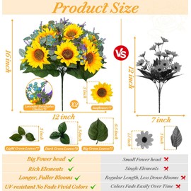 2 Bouquets Large Sunflowers Artificial Flowers Spring Summer Decor, 16 Inch Fake Flowers Silk Faux Sunflower Lavender Baby Breath Arrangement for Table Wedding Home Outdoor Mother's Day Cemetery Decor