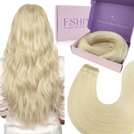 fshine Platinum Blonde Sew in Hair Extensions Real Human Hair 18 Inch 100g Blonde Weft Hair Extensions Straight Hair Weave Hair Extensions Bundles Human Hair Full Head
