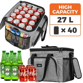 OPUX Soft Cooler Bag, Insulated Collapsible Lunch Cooler Tote for Men Work Camping Beach Travel, Portable Soft Sided Leakproof Waterproof Large Lunch Bag Box with Shoulder Strap 40 Cans, Heather Gray