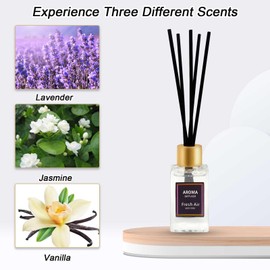 Pierides Reed Diffuser Set of 3,Lavender, Jasmine, Vanilla Scented Oil Diffuser with 15 Sticks,(50ml) x 3 Home Fragrance Reed Diffuser for Bathroom Shelf Decor