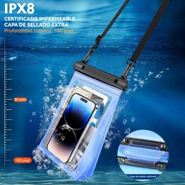 Bolsa Grande Impermeable para Teléfono Celular,Impermeable con Tira De Sellado,Bolsa Seca para Teléfonos Celulares para Todos Los Dispositivos,Adecuada para Playa (Azul translúcido)
