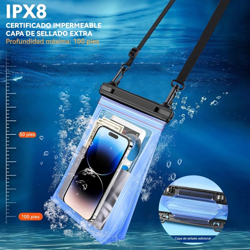 Bolsa Grande Impermeable para Teléfono Celular,Impermeable con Tira De Sellado,Bolsa