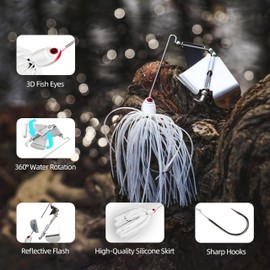 Probite Double Prop Buzzbaits - Fishing Lures Buzzbait Spinnerbait Jigs Lure for Bass, Pike & More - Lifelike Action with Double Propeller Design, Ideal for Men Anglers, 5pcs, 1/2 oz