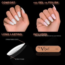 By Vixi Medium oval nail set, free glue and preparation file, 12 sizes: opaque express fingernail extensions, full coverage For professional beauty salons and home use.