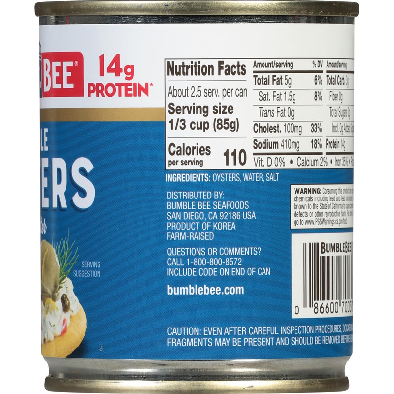 Bumble Bee Premium Select Whole Canned Oysters, 8 oz Can