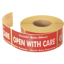 Label Planet® 500 “Open with Care” Packaging Labels (1 Roll), Large Printed Stickers for Mailing Parcels. Multi Language 50 x 136 MM Sticky Easy Peel Parcel Postage Shipping Warning Labelling, SPL004