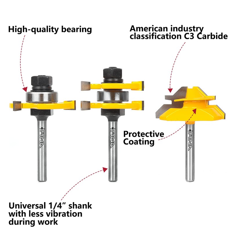 MNA Tongue and Groove Router Bits Set & 45 Degree