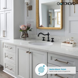 gotonovo 3 Hole Widespread Bathroom Sink Faucet Double Cross Handle Mixer Tap Faucet for Bathroom Sink Vanity Faucet Deck Mount Basin Hot Cold Water Matching Pop Up Drain Matte Black