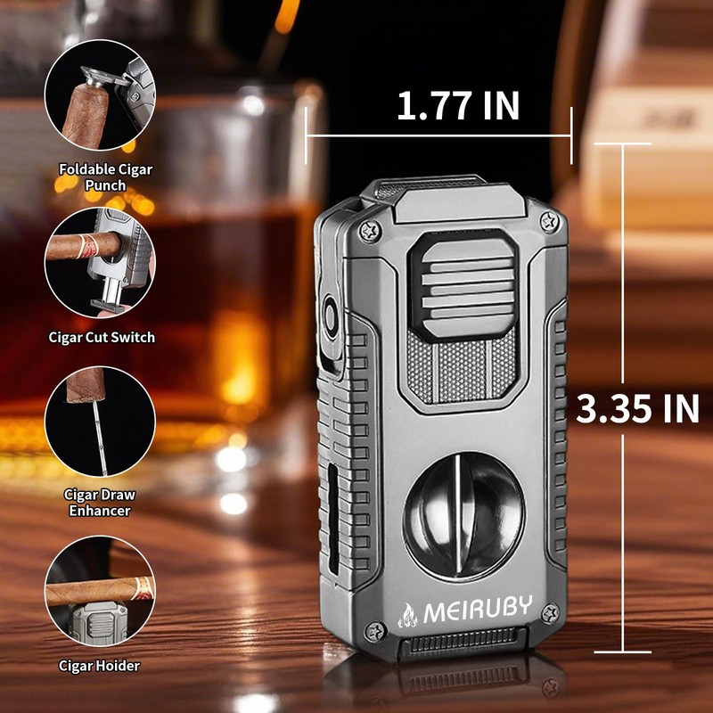MEIRUBY 5-in-1 Butane Torch Lighter, Refillable Jet Flame Cigar Lighter