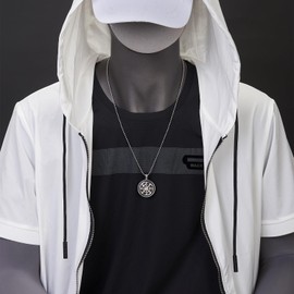 COOLSTEELANDBEYOND Steel Slavic Kolovrat Sun Wheel Shield Pendant Necklace for Men, 23.6 inches Ball Chain