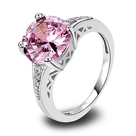 Psiroy 925 Sterling Silver Plated Simulated Pink Topaz Solitaire Promise Ring Size 7