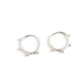 Huggie Beaded Small Sleeper Hoop Earrings for Women Girls 925 Sterling Silver Minimalist Tiny Ball Bead Stud Cuff Cartilage Helix Wrap Fashion Dainty Hypoallergenic Jewelry (Silver)