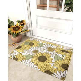 LUMI Floral Pattern Outdoor Mat, All Weather Non-Slip, Rubber Base Door Mat, Water Resistant for Front Doors, Patios, Garden, Yard Outdoor Decor, 23.5"x35.4", Sunflower