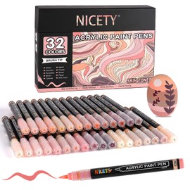 NICETY 32 Colours Acrylic Paint Pens - Paint Markers 1-5mm Brush Tip Water Based Acrylic Markers for Rock Painting Stone Wood Ceramic (Skin)